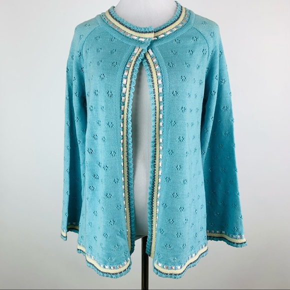 Gaxelle Ribbon Trim Pointelle Cardigan Grandmacore Sweater Small - Picture 1 of 12